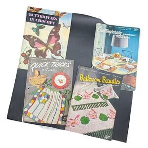 🦋 Vintage Crochet Pattern Booklets Lot (Butterflies, Bathroom, Quick Tricks)